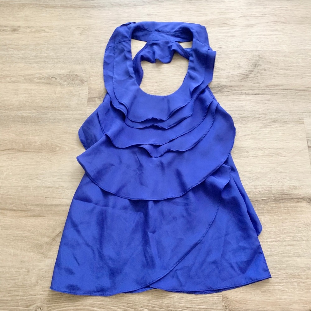 Royal blue tulip ruffle open back top size S